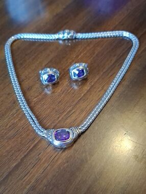 John Medeiros Double Strand Amethyst Necklace And Matching Earrings